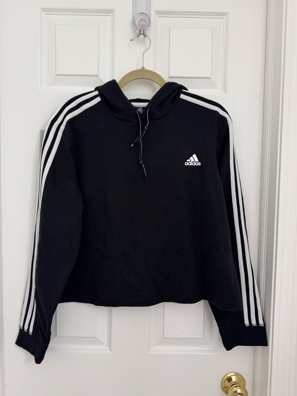 Adidas Women’s XL Black 3-Stripes Cropped Pullover Hoodie